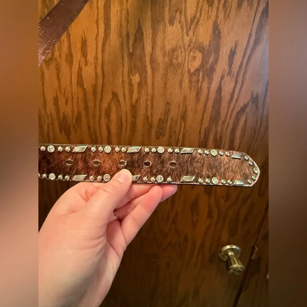 Turquoise and Brown Beaded & Hair on Hide Belt
